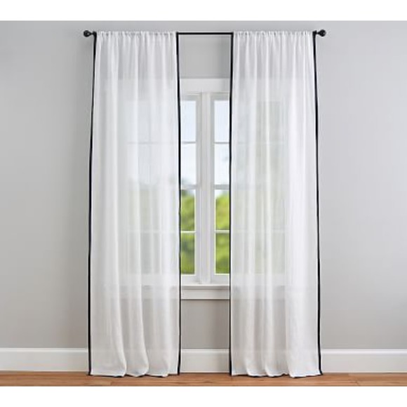 Pottery Barn Accents Set Of 2 Pottery Barn 0 Linen Sheer Trim Curtains White Navy Blue 50 X